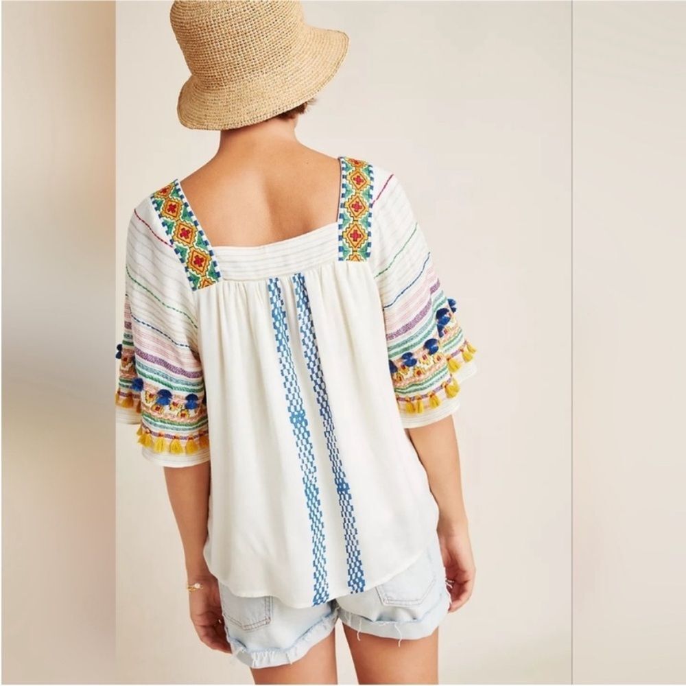 Anthropologie Vineet Bahl Kiera Embroidered Boho Peasant Blouse XS - Runs Large - Picture 2 of 13